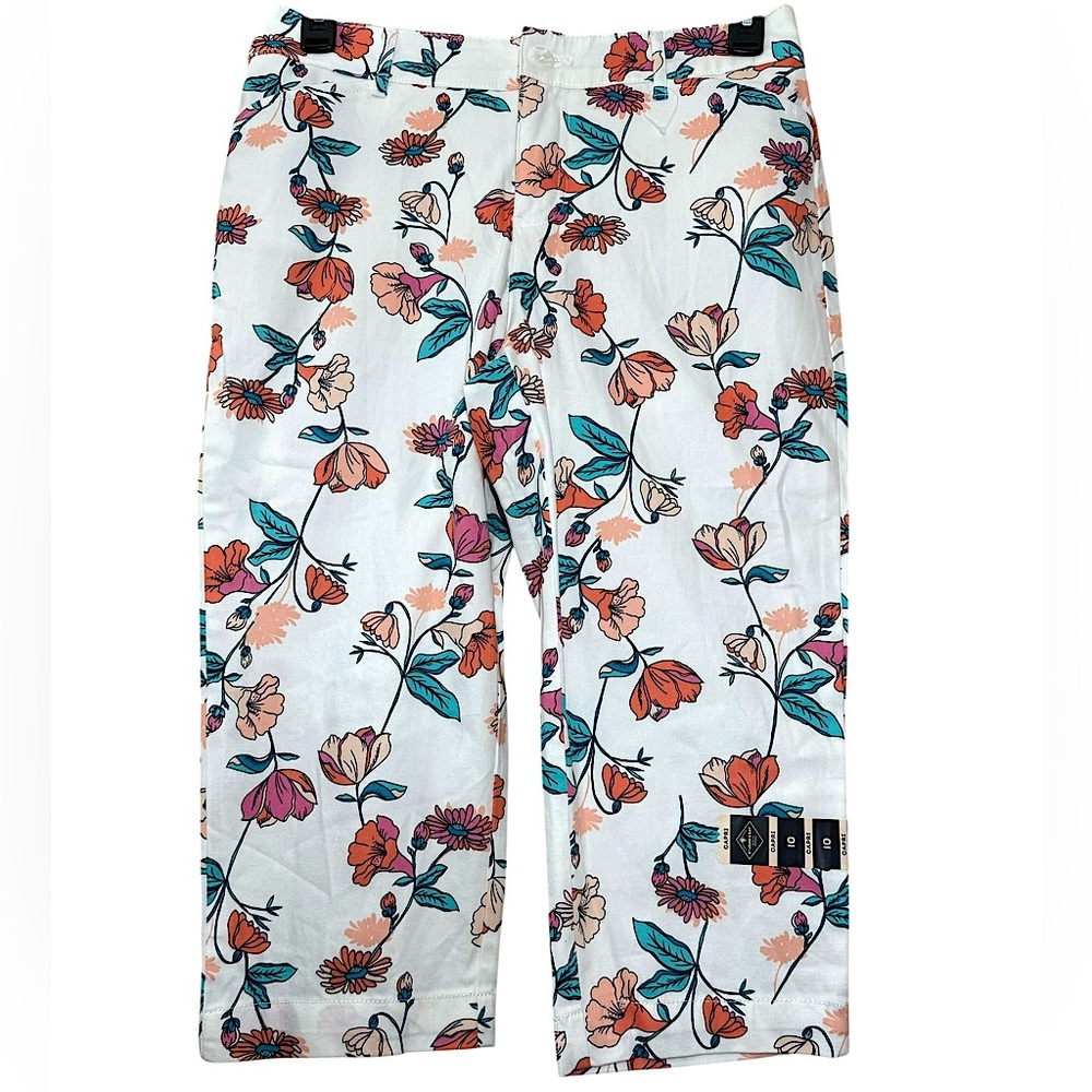 St. John’s Bay white orange pink turquoise black floral capri pants size 10